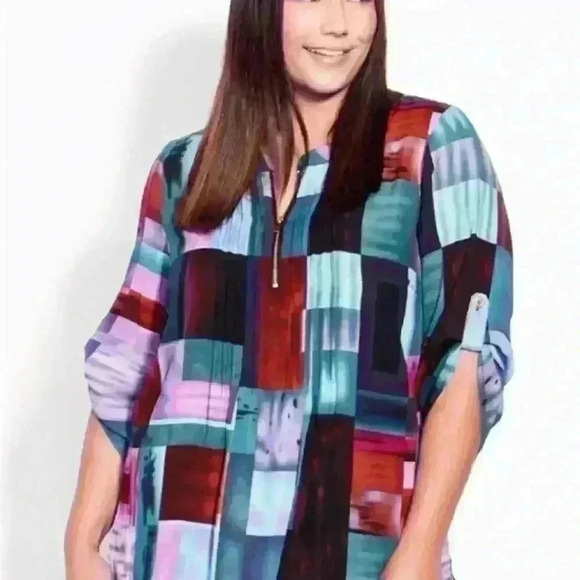 Avenue Tops - New AVENUE Eastbrook Print Blouse Top - purple plus 14